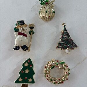 Set of 5 Festive Holiday Brooch Pins